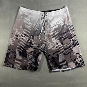 Metal Mulisha Mens Grey Black Skull Graphic Board Shorts Swim Trunks Size 38